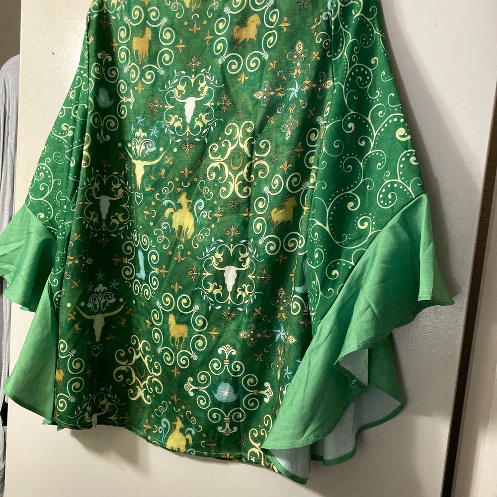 Green Boho Kimono Cover-Up with Gold Accents